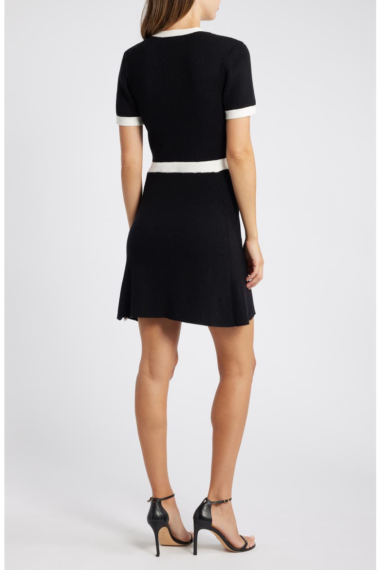 Contrast Button Rib Minidress, Alternate, color, BLACK WHITE
