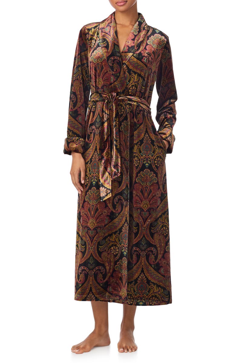 Lauren Ralph Lauren Paisley Print Velvet Robe, Alternate, color, 