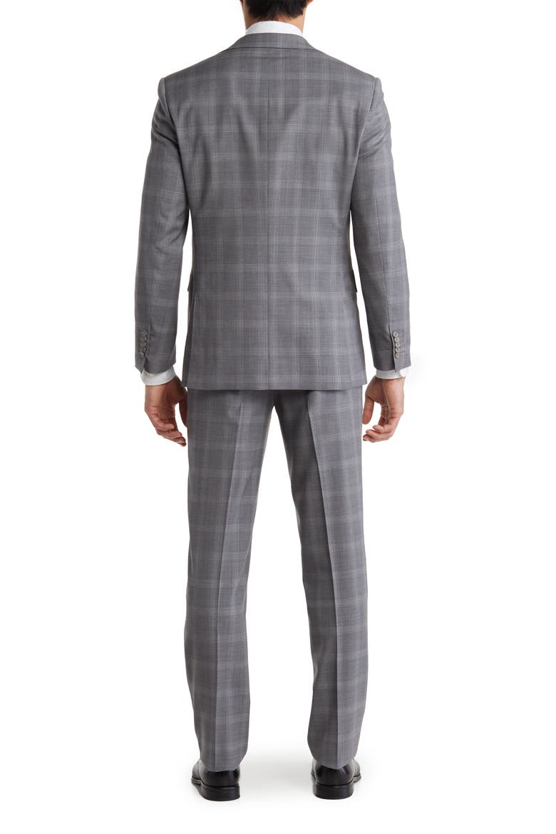 Plaid Two Button Peak Lapel Trim Fit Wool Blend Suit, Alternate, color, GRAY