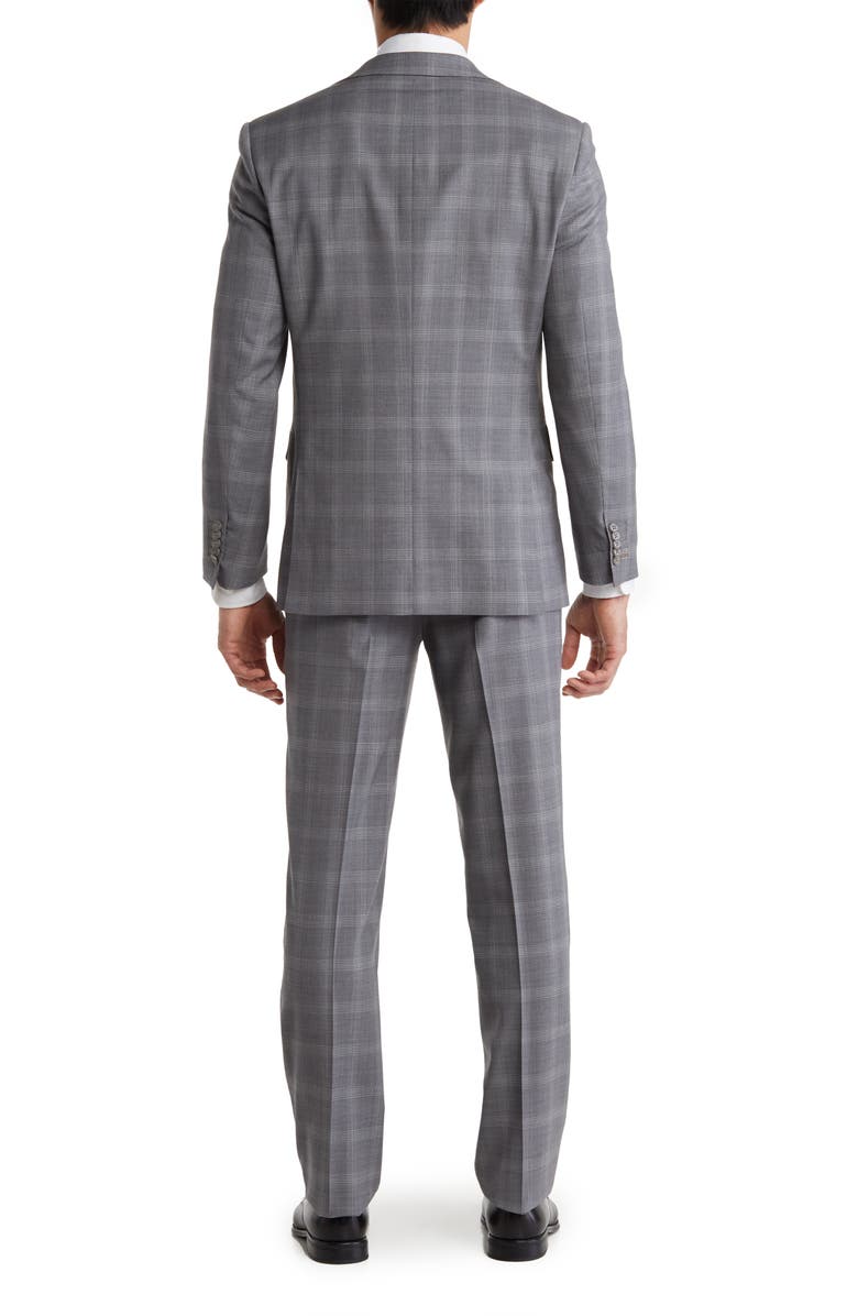 English Laundry Plaid Two Button Peak Lapel Trim Fit Wool Blend Suit, Alternate, color, Gray