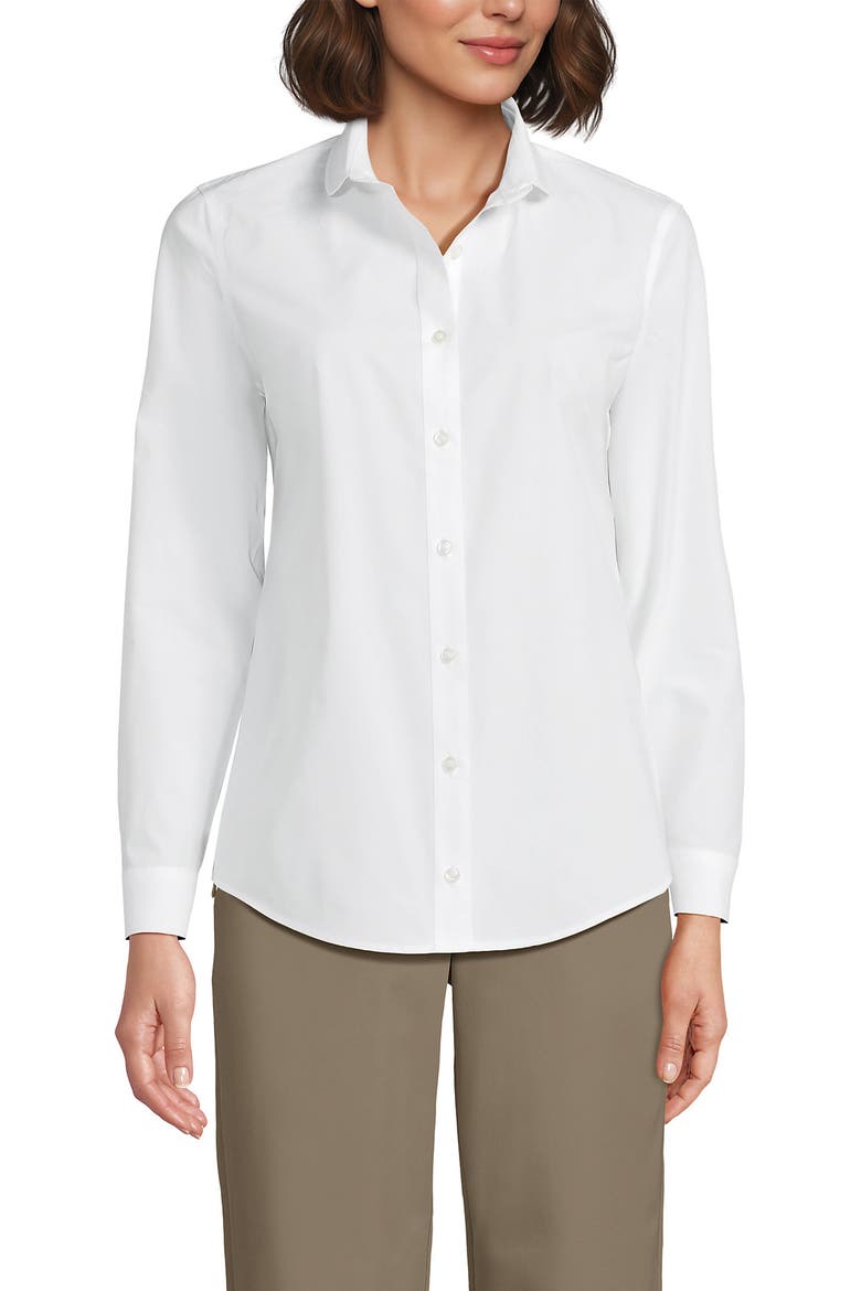 Long Sleeve Peter Pan Collar Broadcloth Shirt, Main, color, White