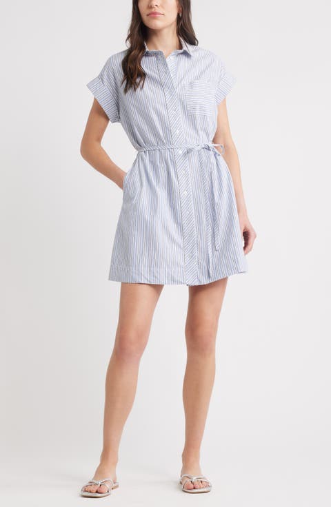 Stripe Cotton Mini Shirtdress