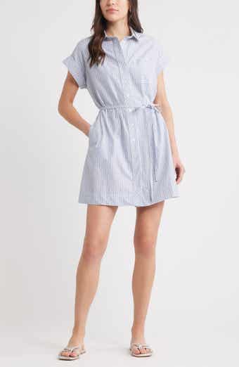Caslon® Stripe Cotton Mini Shirtdress