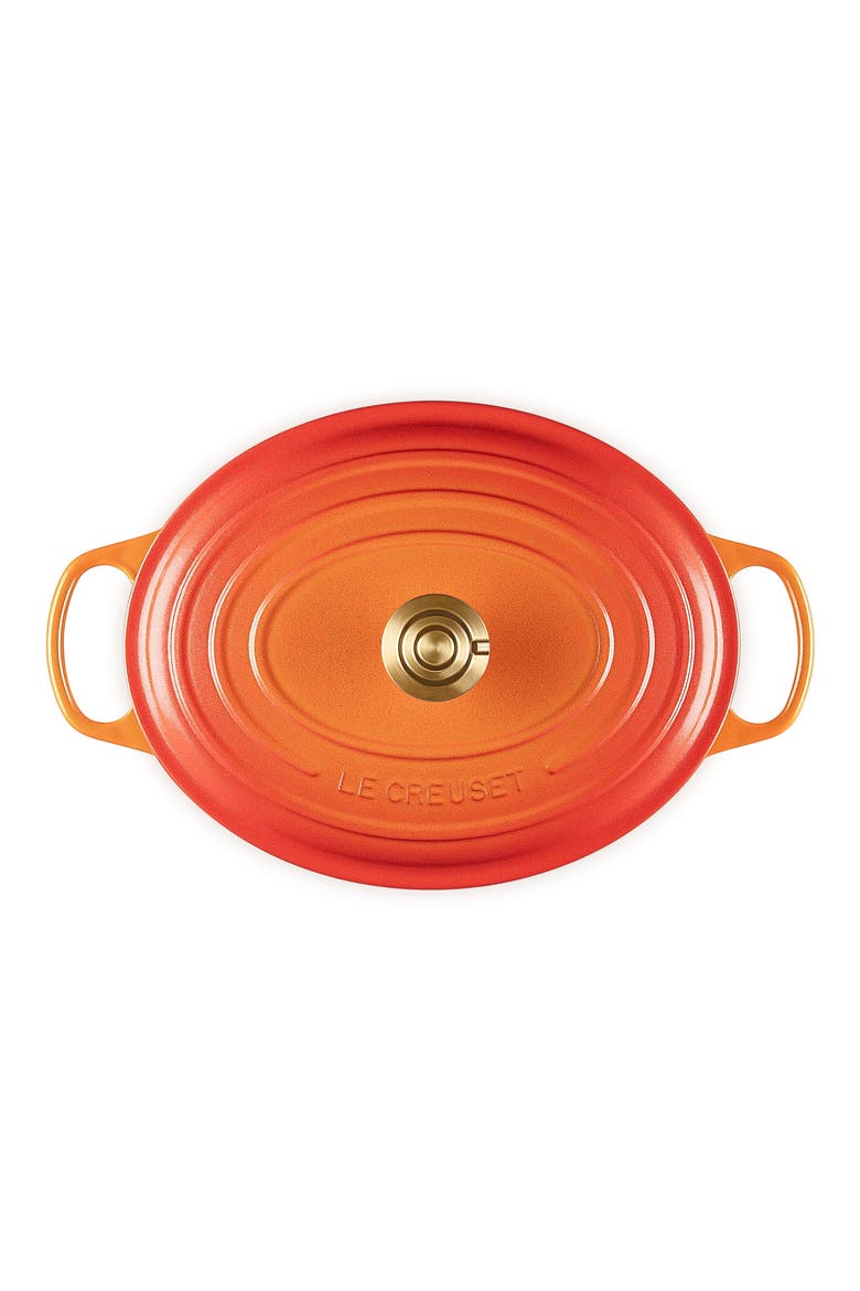 Signature 6.75-Quart Oval Enamel Cast Iron Dutch Oven with Lid, Alternate, color, FLAMME DOREE