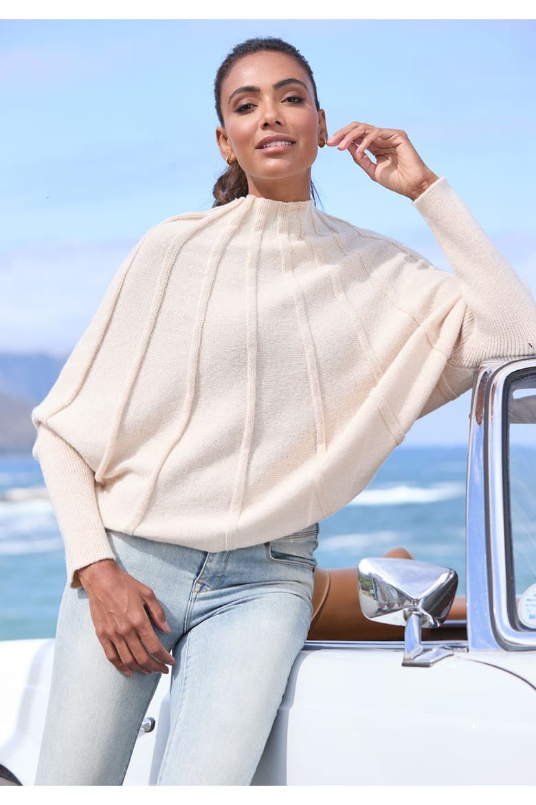 Mock Neck Ribbed Sweater, Alternate, color, Beige
