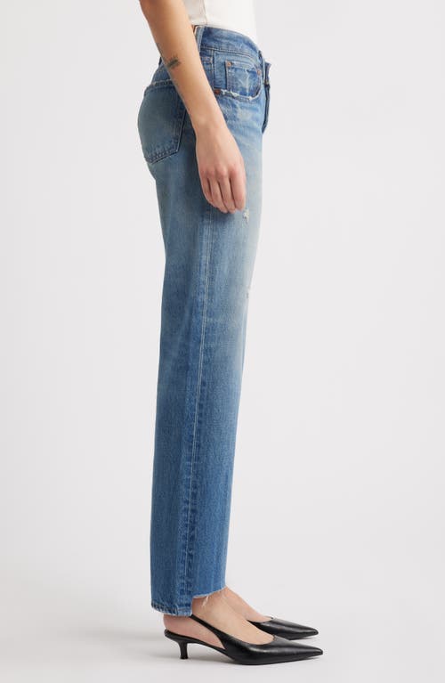Moussy Vintage Bethpage Step Raw Hem Straight Leg Jeans In Blue