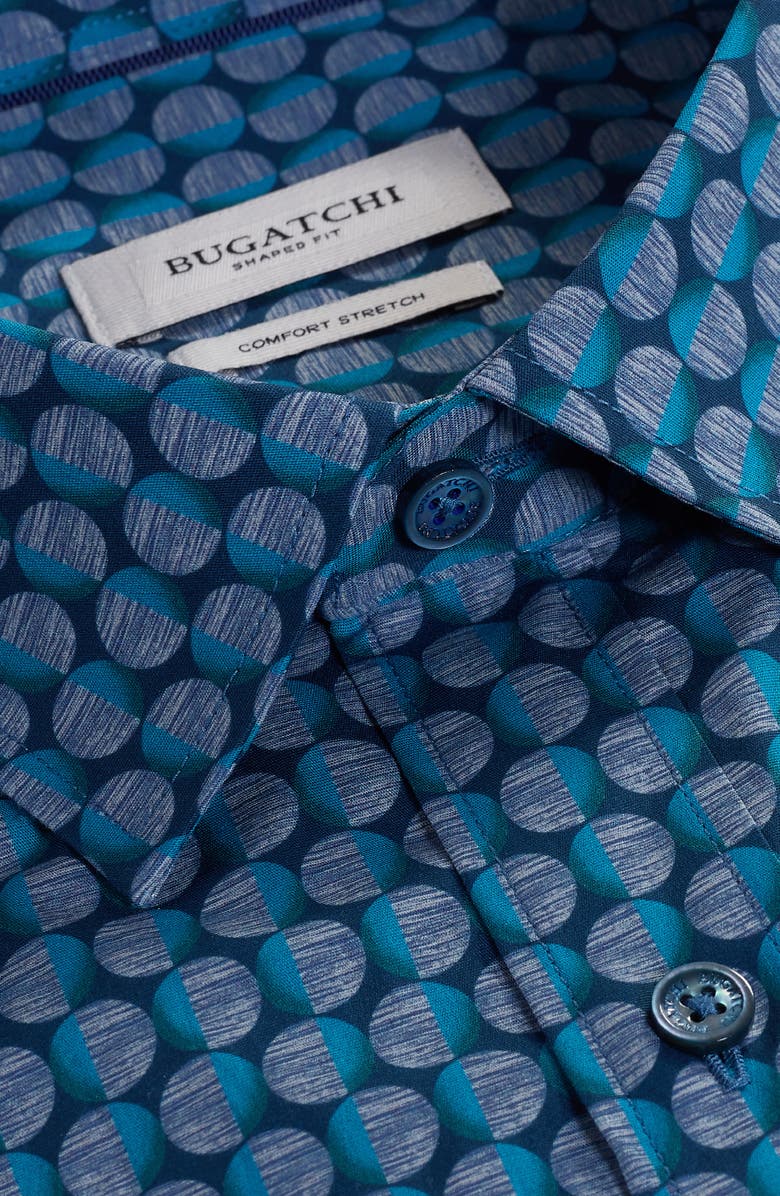 Bugatchi Julian Shaped Fit Geo Print Button-Up Shirt, Alternate, color, Teal