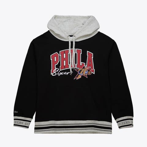 Men's Mitchell & Ness Black Philadelphia 76ers Premium Fleece Vintage Logo Pullover Hoodie