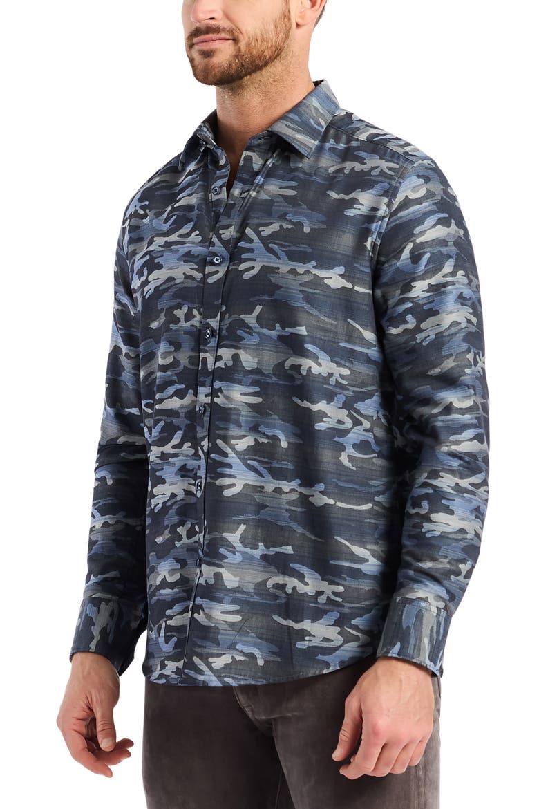 Harrington Camouflage Button-Up Shirt, Alternate, color, NAVY