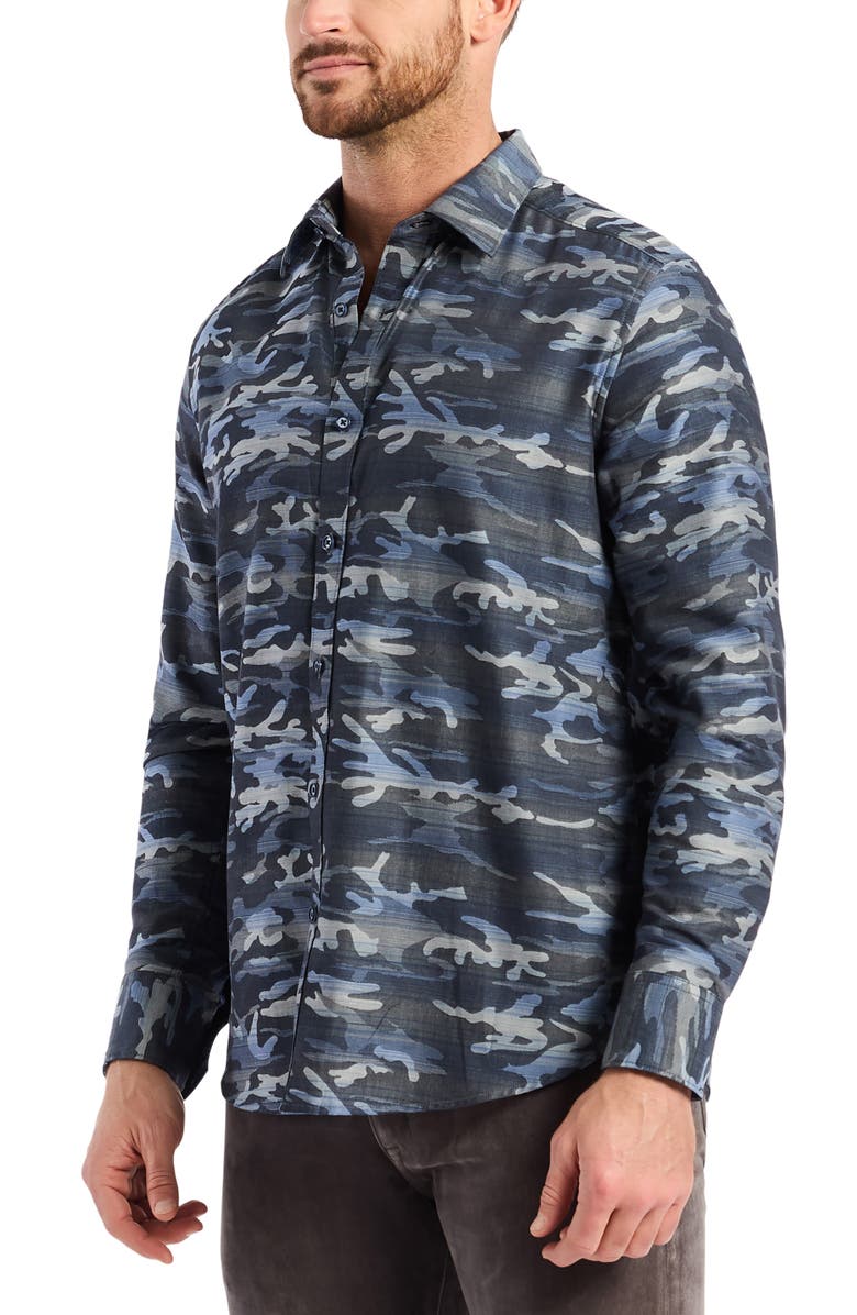 Robert Graham Harrington Camouflage Button-Up Shirt, Alternate, color, Navy