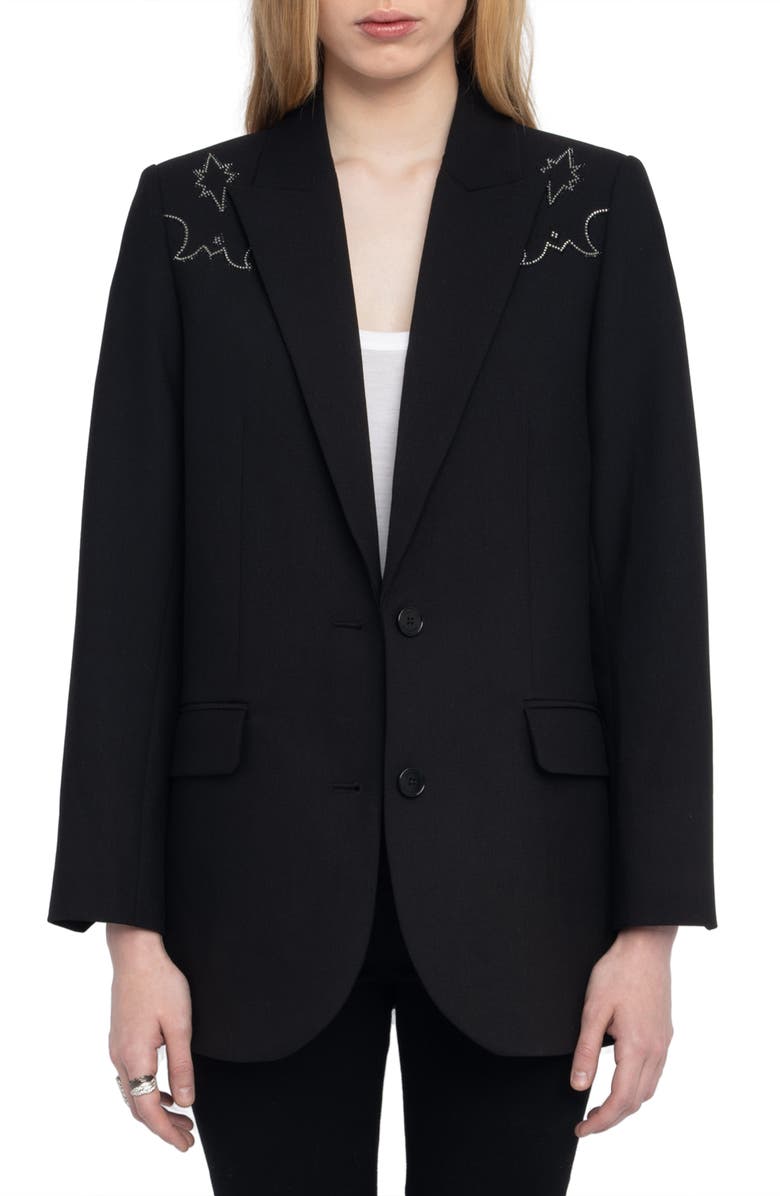 Zadig & Voltaire Viva Rhinestone Detail Jacket, Main, color, 