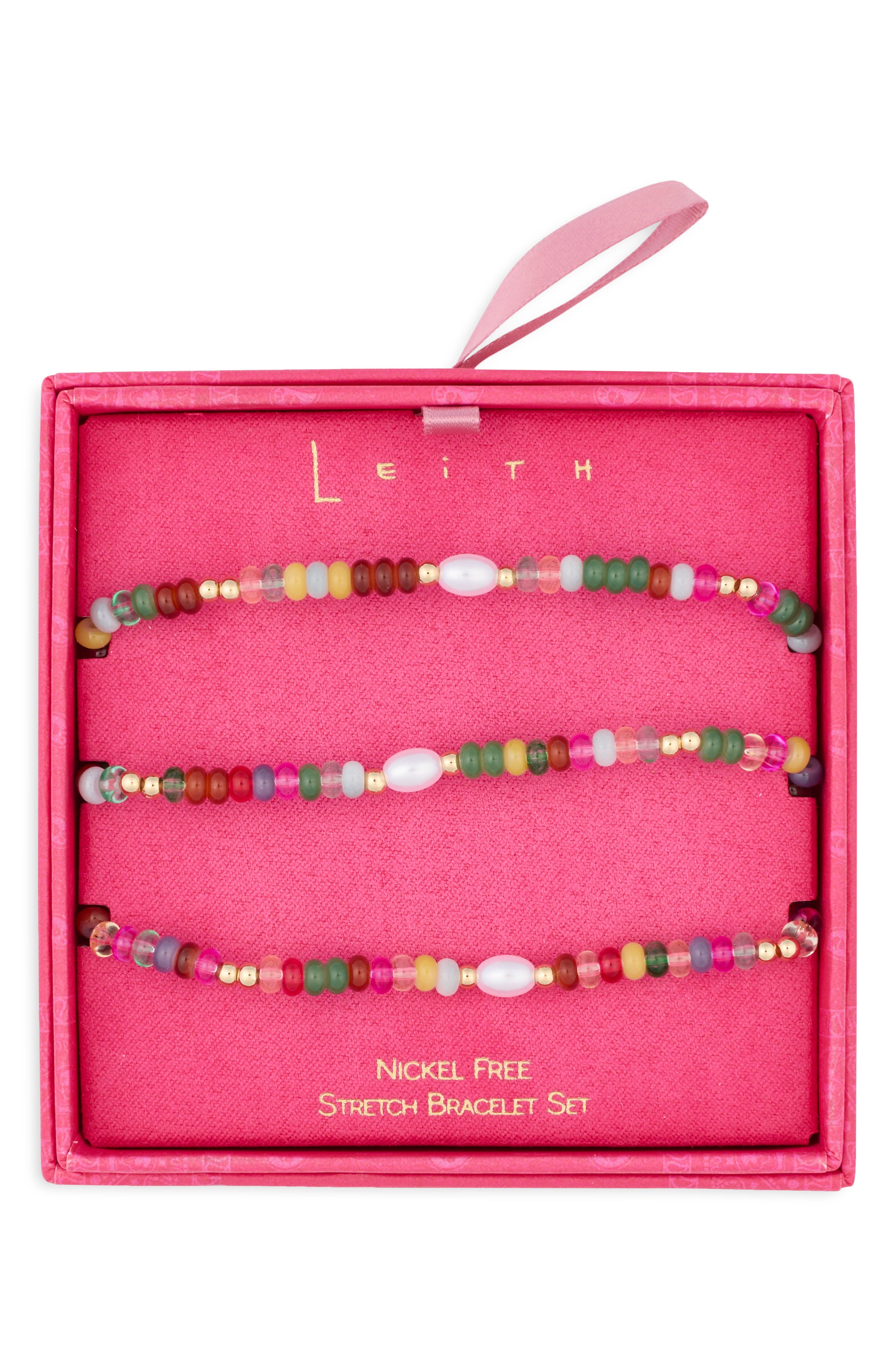 Set of 3 Bead & Imitation Pearl Stretch Bracelets