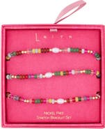 Leith Set of 3 Bead & Imitation Pearl Stretch Bracelets