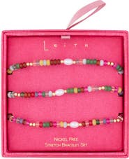 Leith Set of 3 Bead & Imitation Pearl Stretch Bracelets