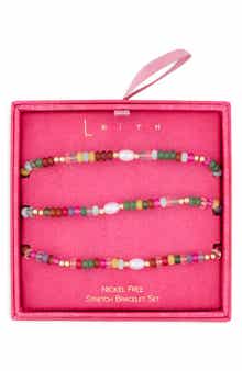 Set of 3 Bead & Imitation Pearl Stretch Bracelets