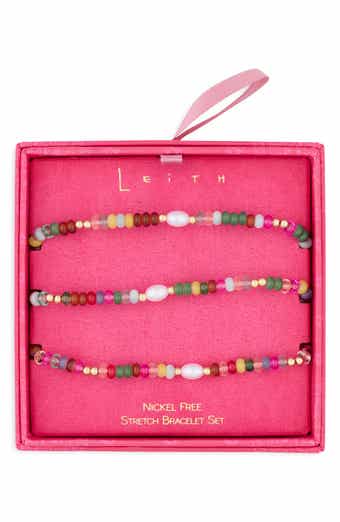 Set of 3 Bead & Imitation Pearl Stretch Bracelets