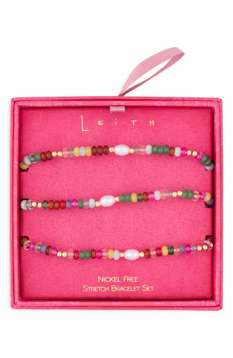 Set of 3 Bead & Imitation Pearl Stretch Bracelets