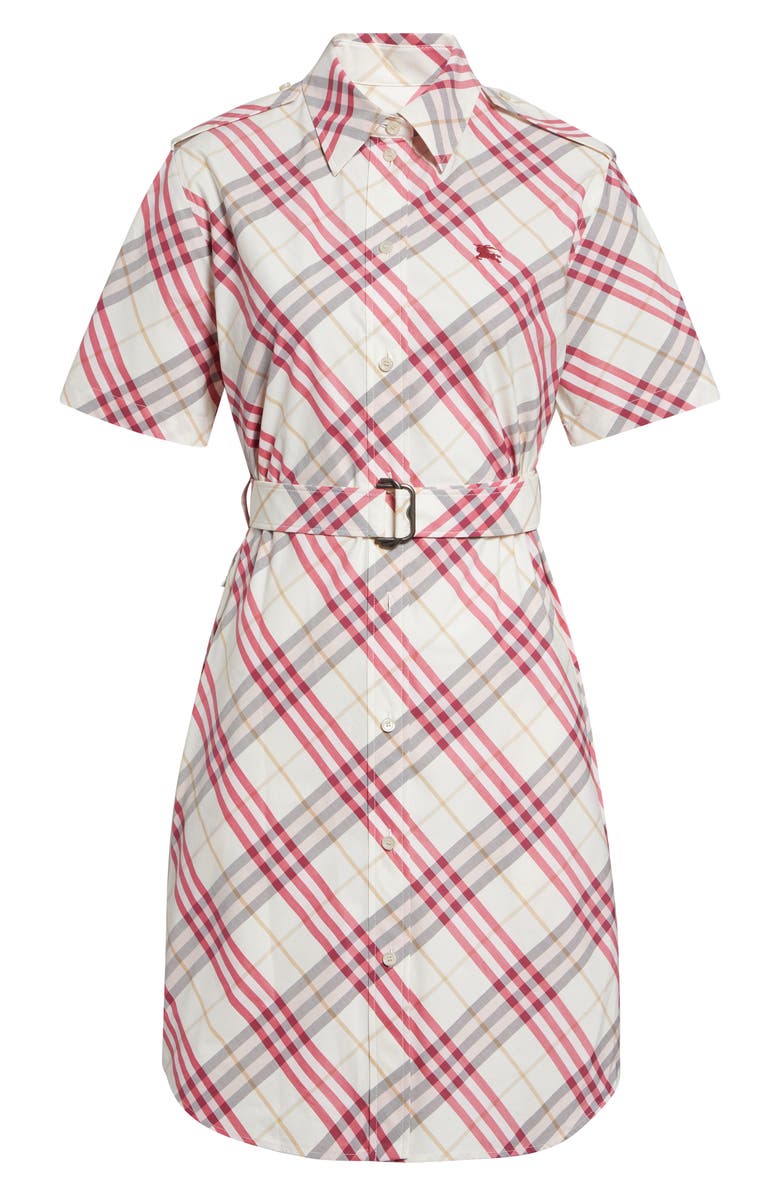 Burberry Georgina Check Belted Shirtdress, Alternate, color, Cream