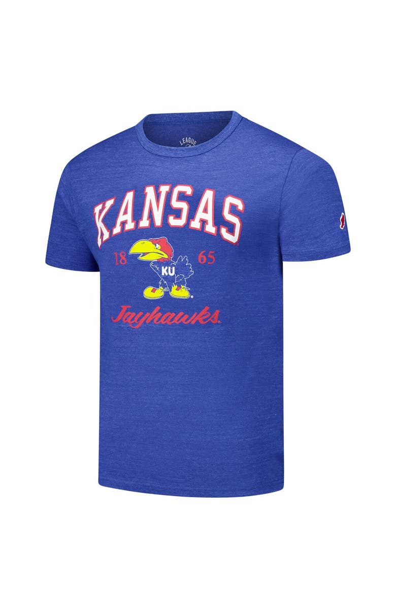 LEAGUE COLLEGIATE WEAR Men's League Collegiate Wear Heather Royal Kansas Jayhawks  Arch Script Victory Falls Tri-Blend T-Shirt, Alternate, color, Heather Royal