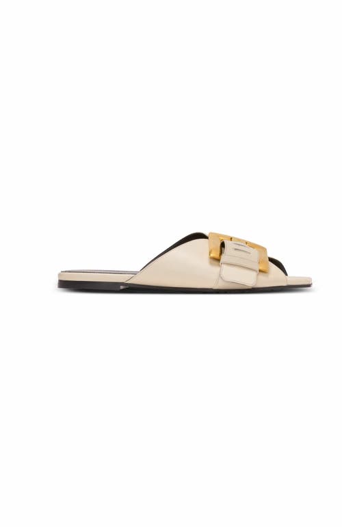 Balmain Anthem Flat Leather Sandals In Sand