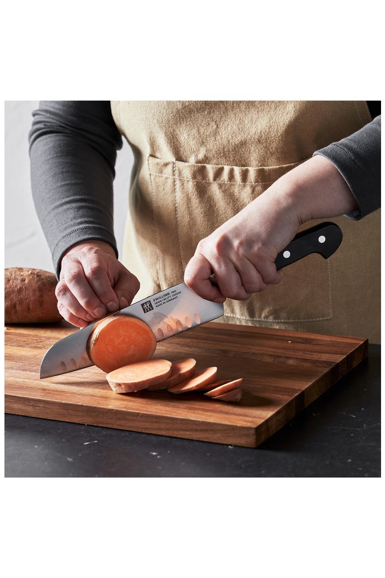 Pro 7-Inch Hollow Edge Rocking Santoku Knife, Alternate, color, BLACK