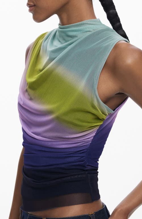 Desigual Ruched Sleeveless Mock Neck Top In Multi