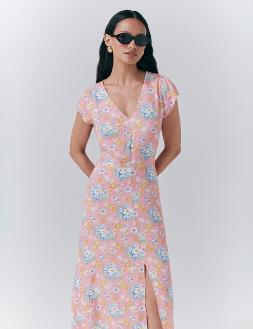 Ghost London Blair Crepe Floral Sleeveless Midi Dress In Multi