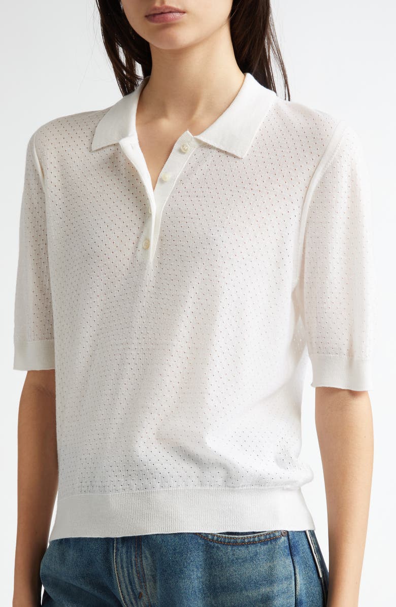 Johnstons of Elgin Supertine Merino Wool Mesh Polo Sweater, Alternate, color,