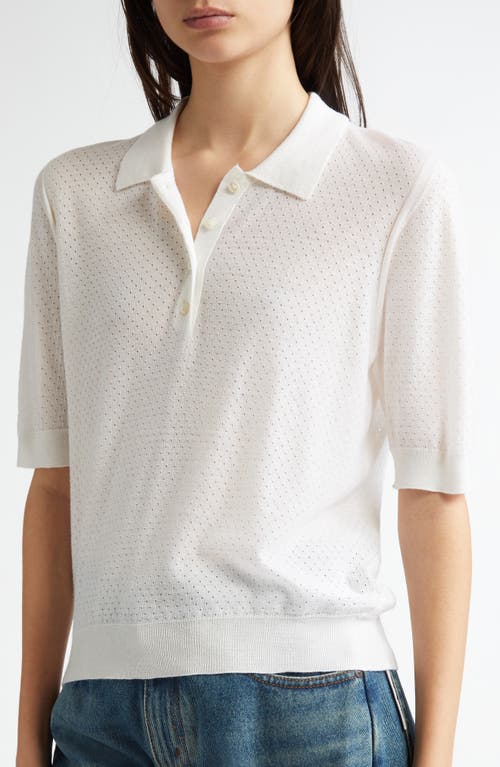 Johnstons Of Elgin Supertine Merino Wool Mesh Polo Sweater In White