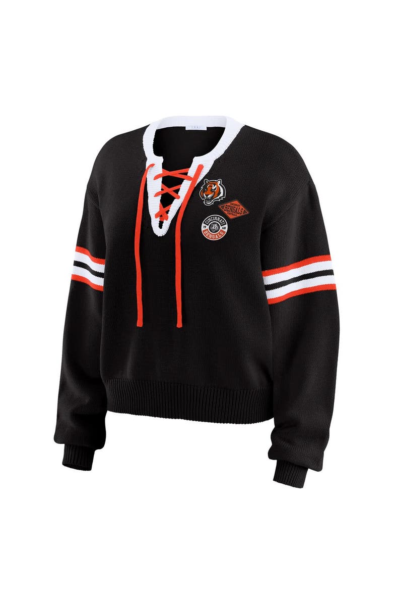 WEAR by Erin Andrews Women's WEAR by Erin Andrews Black  Cincinnati Bengals Lace-Up Sweater, Alternate, color, Black