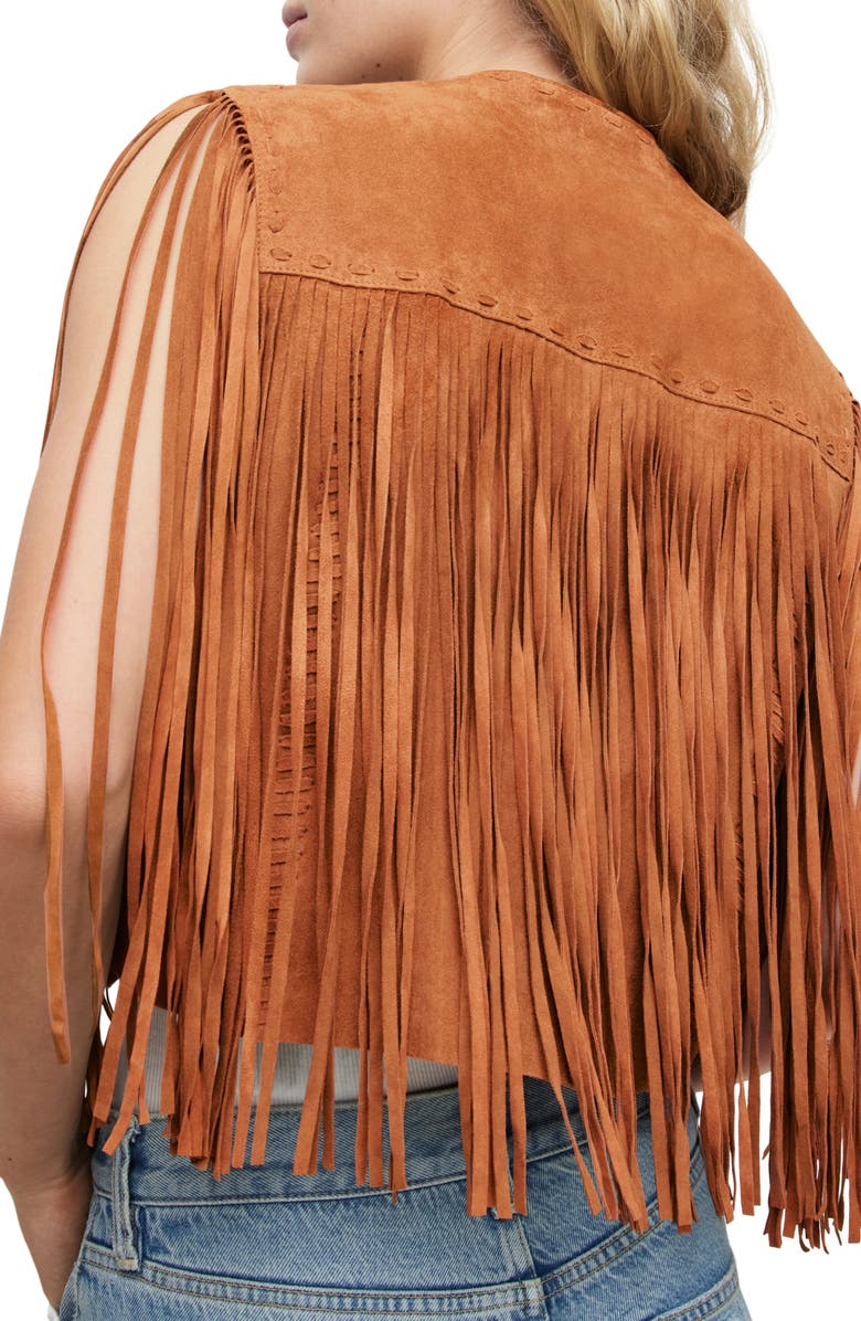 AllSaints Astral Tassel Suede Vest, Alternate, color,