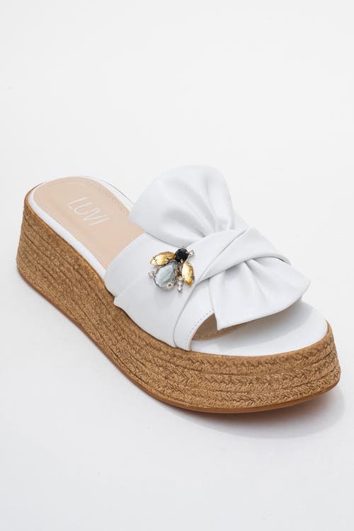 Prologue Shoes Shara Braided Bow & Bee Buckle Platform Sandal In White