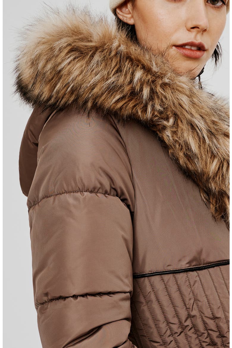 Gigi Vegan Faux Fur Trim Quilted Parka, Alternate, color, TAUPE