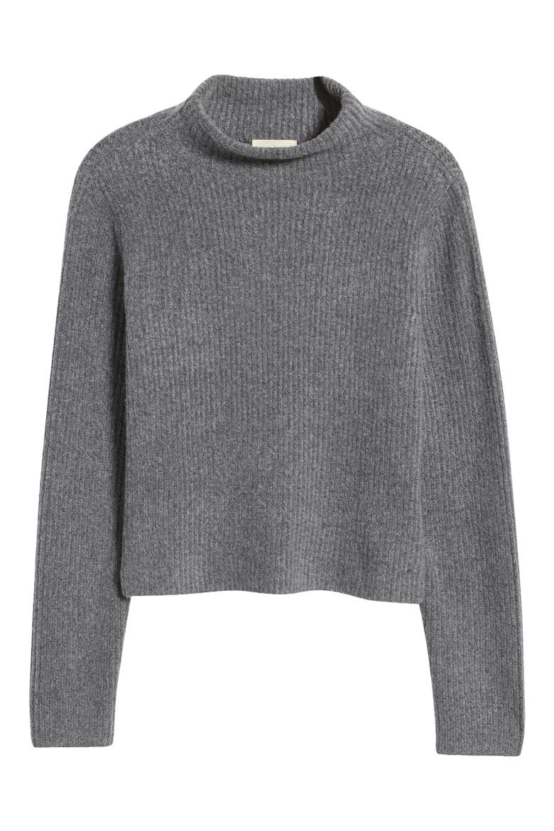 Rib Funnel Neck Sweater, Alternate, color, GREY MED CHARCOAL HEATHER
