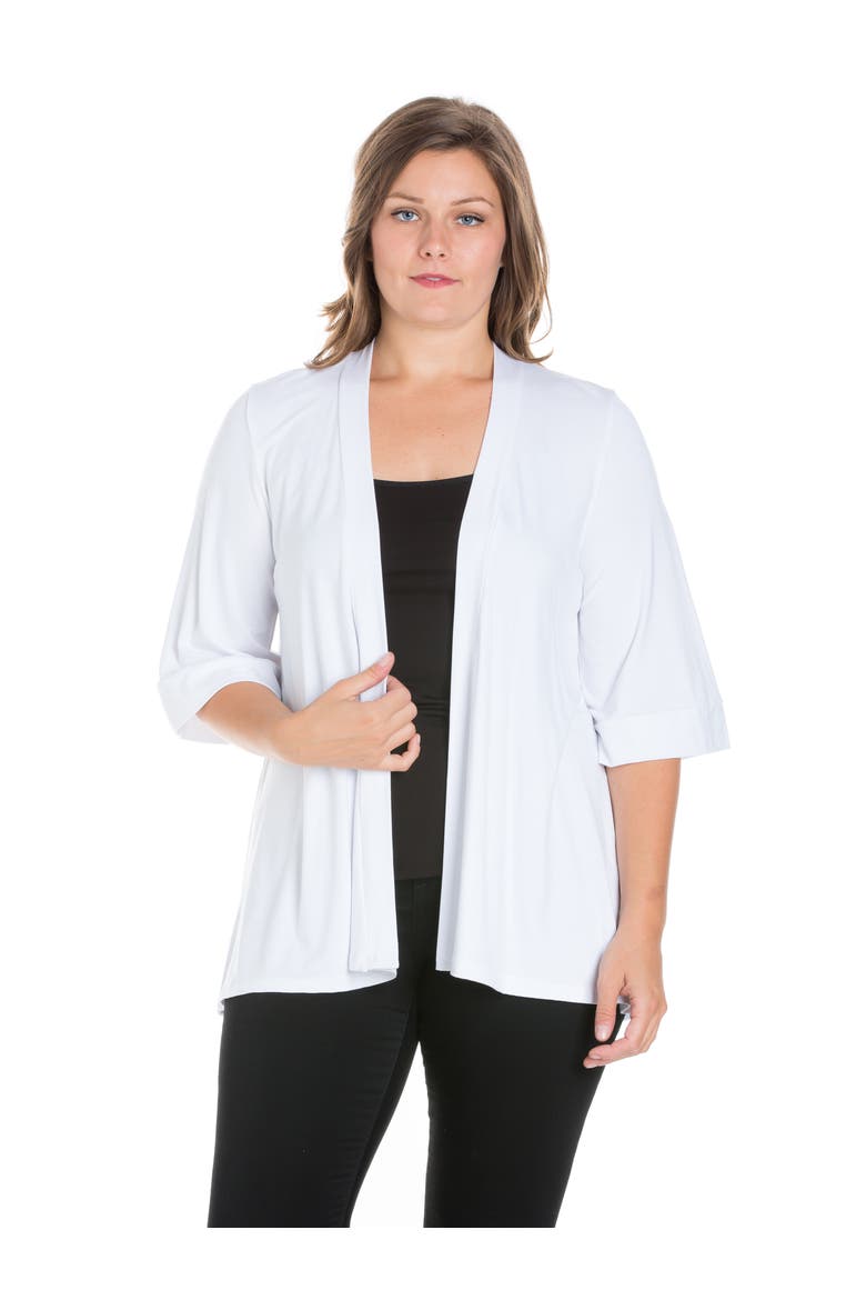 Plus Size Elbow Length Sleeve Open Front Cardigan, Main, color, White