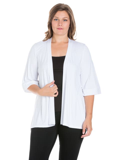 Elbow Length Sleeve Open Front Cardigan