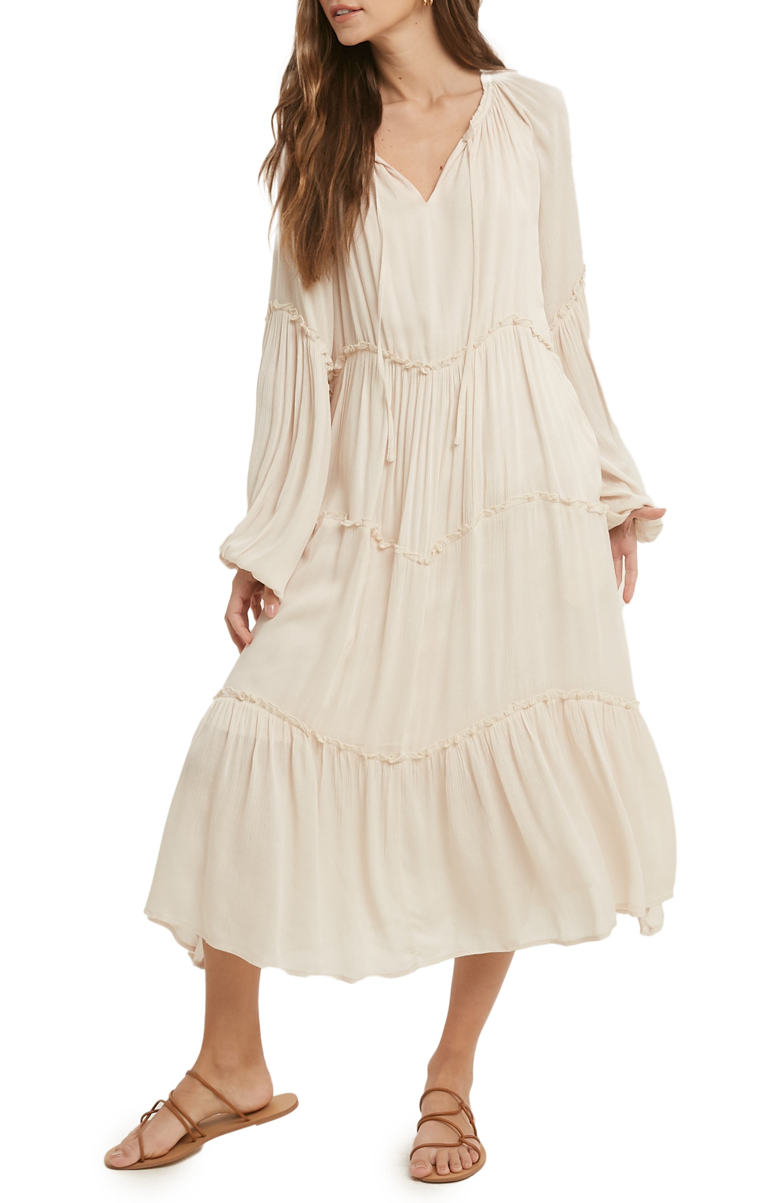 Notched Neck Long Sleeve Tiered Dress - image 3