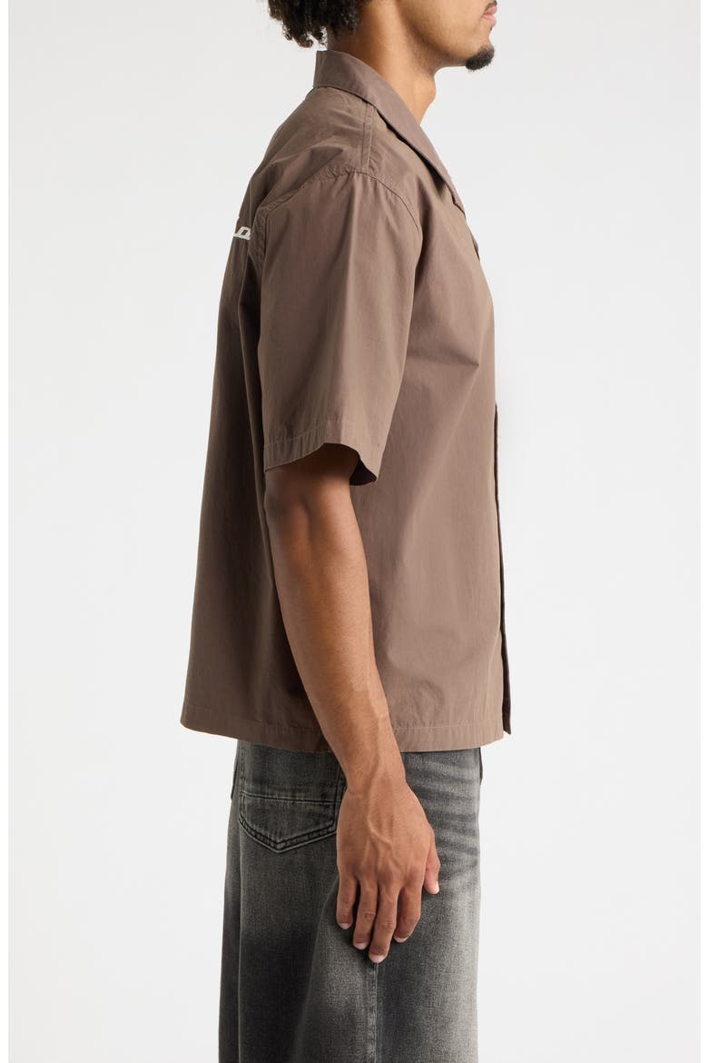 CA Embroidered Camp Shirt, Alternate, color, BROWN