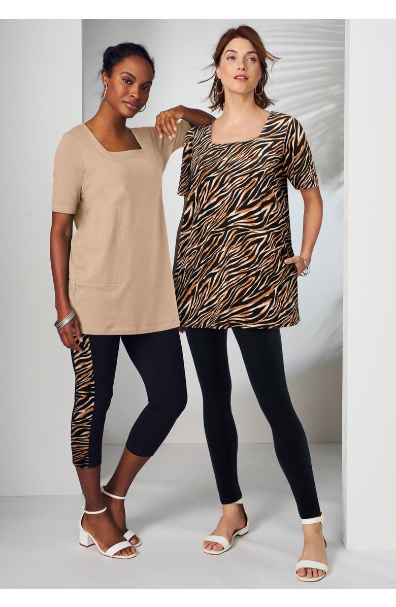 Jessica London Everyday Stretch Cotton Capri Legging, Alternate, color, Black