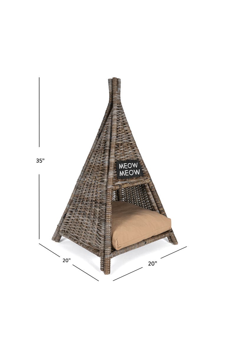 The Licker Store Tiki Tent 20" x 20" Coastal Handwoven Rattan Pet Bed with Machine-Washable Cushion, Alternate, color, Kubu Gray