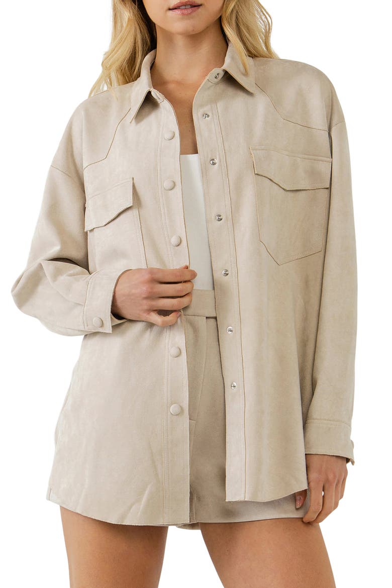 Free the Roses Faux Suede Shacket, Alternate, color, ECRU