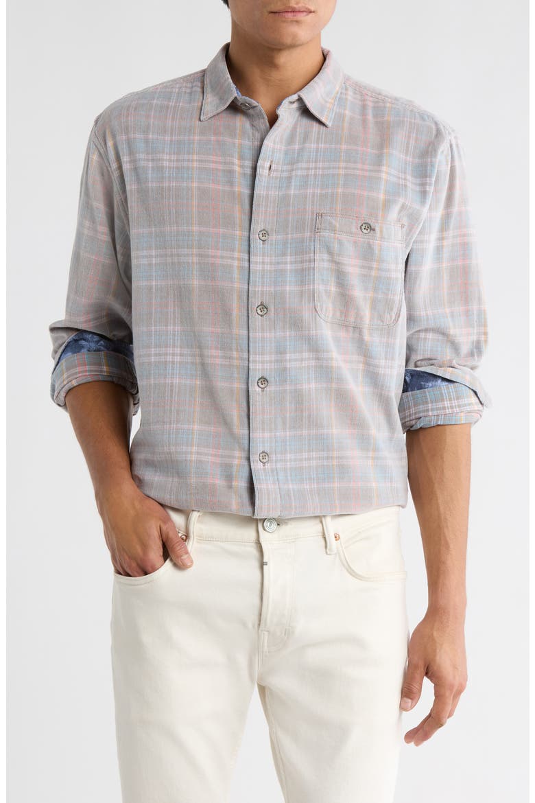 Coastline Bisa Check Corduroy Button-Up Shirt, Main, color, BALA SHARK