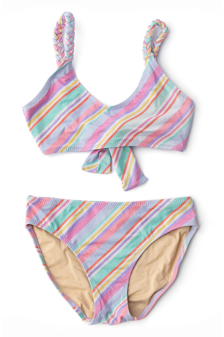 Kids' Diagonal Stripe Shimmer Two-Piece UPF 50+ Swimsuit, Main, color, PINK MULTI
