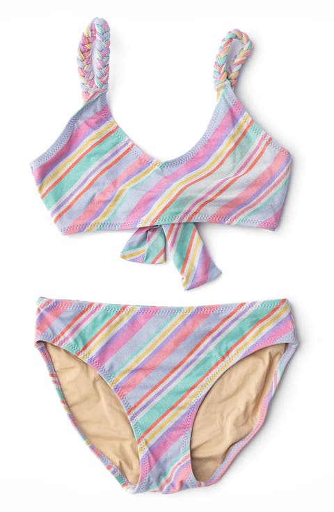Kids' Diagonal Stripe Shimmer Two-Piece UPF 50+ Swimsuit (Toddler & Little Kid)