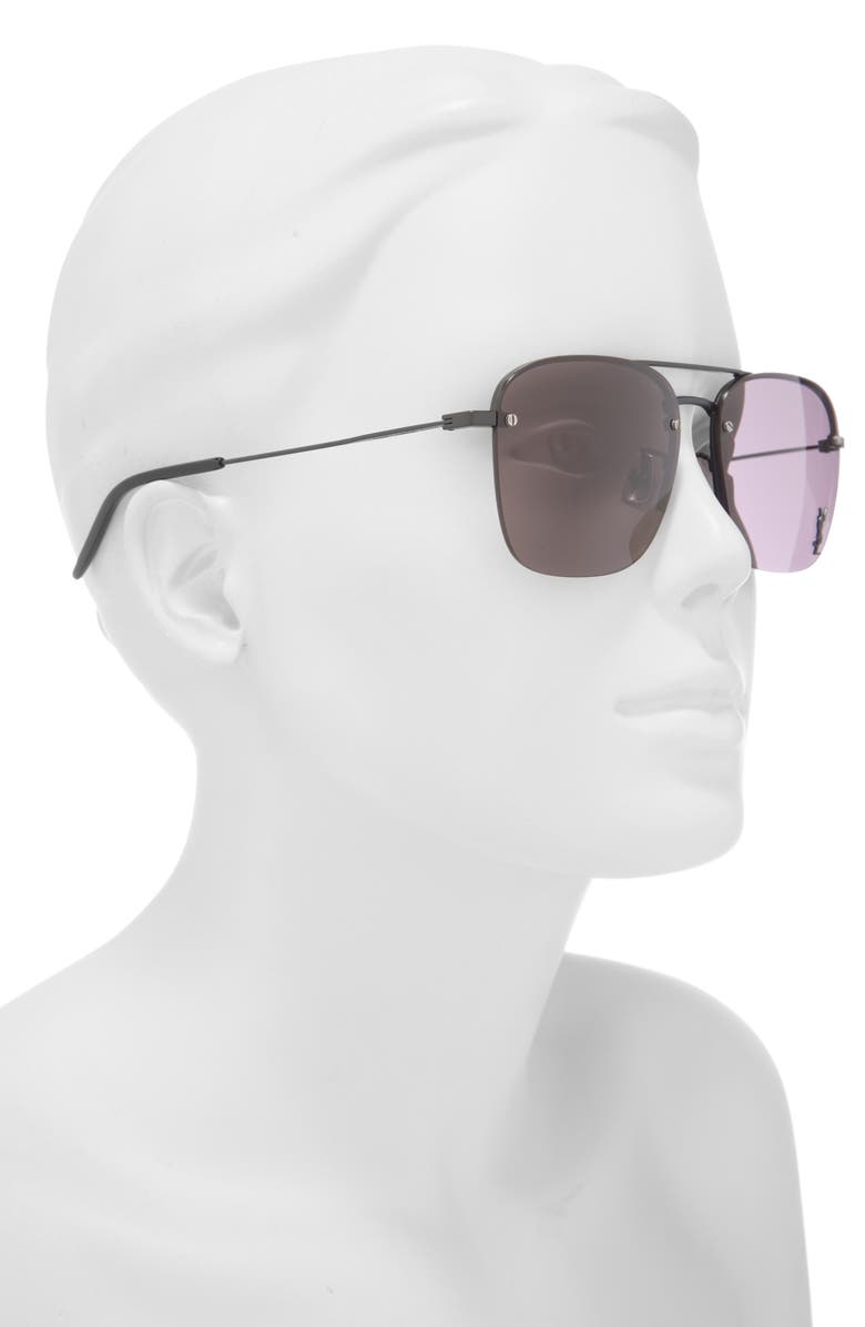 Saint Laurent 57mm Aviator Sunglasses, Alternate, color, Black Black Black