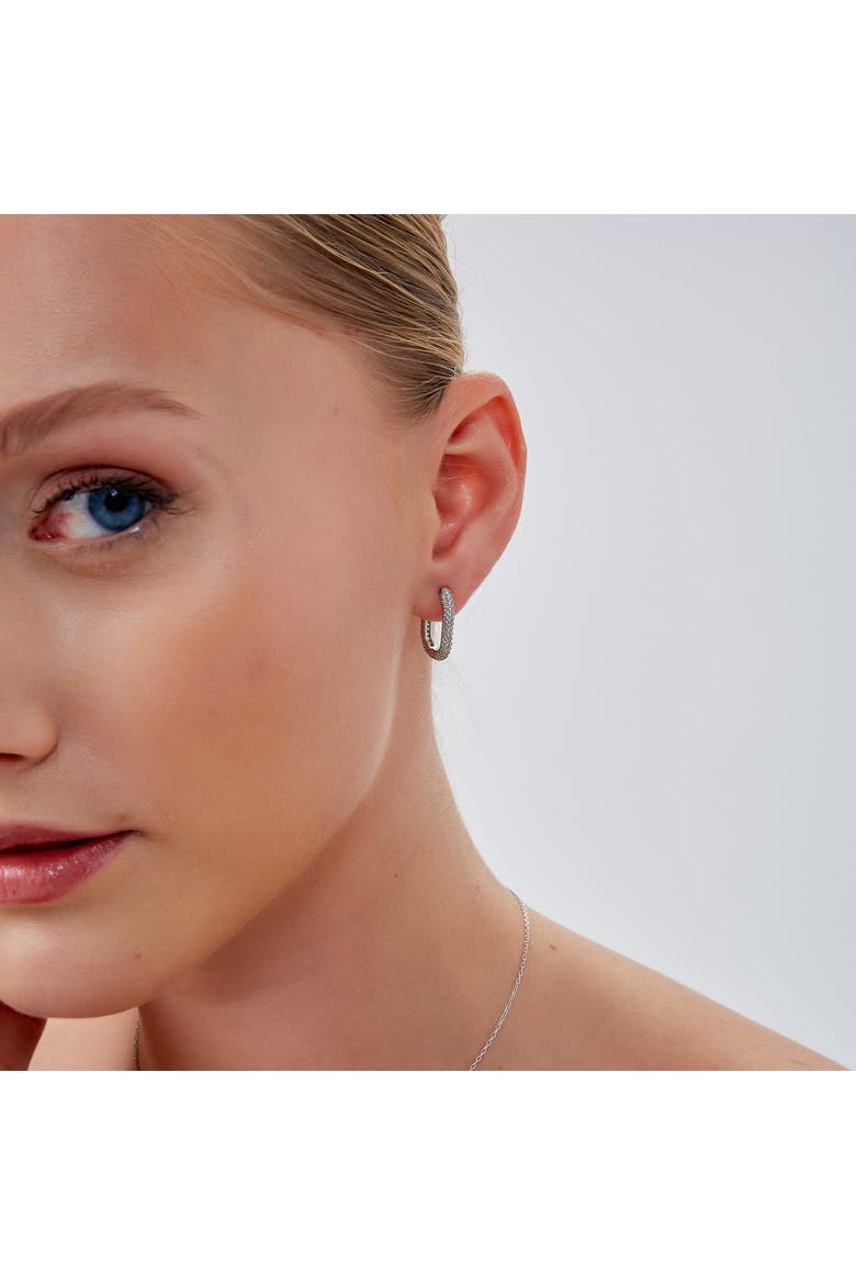 Pave Rectangular Sterling Silver Oval Hoop Earring, Alternate, color, Silver
