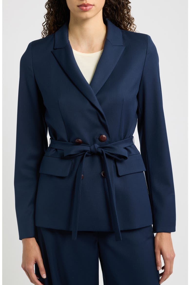 Emmfata Peaked Lapel Belted Blazer, Alternate, color, NAVY