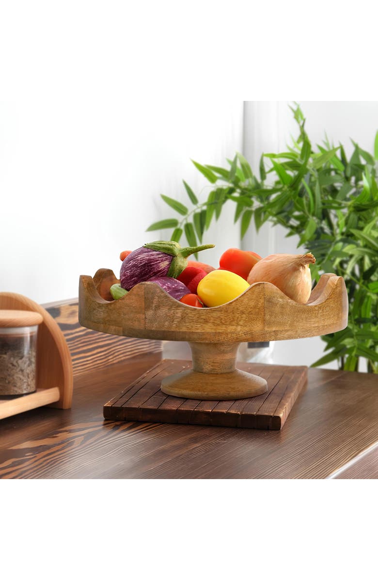 Mela Artisans Scalloped Pedestal Mangowood Bowl, Alternate, color, Natural
