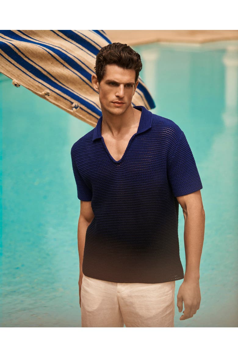 Batten Crochet Gradient Dye Polo Shirt, Alternate, color, River Blue/Night Iris