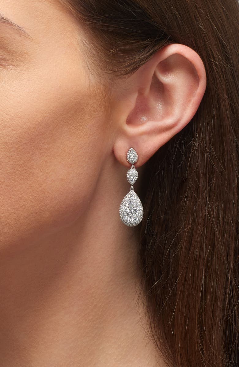 Nadri Crushed Pavé Triple Drop Earrings, Alternate, color, Rhodium